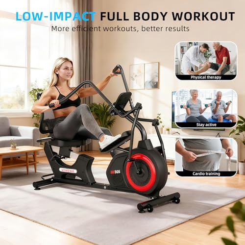 Image of VANSWE Recumbent Elliptical Cross Trainer with Arms for Full Body Workout | Fit 5'2 inch-6'5 inch, 450 LBS Weight Capacity, for Seniors & Rehab, Bluetooth App Connectivity, Back-lit LED Display, Easy On & Off