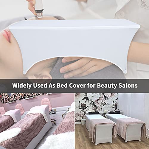 Ymhpride 4 Pieces 6Ft Rectangular Elasticity Table Cover, Patio Table Cover Cocktail Tablecloth Stretchable Tablecloth For Craft Exhibitions Wedding Party Show Event, Tight Fit Washable (White) #TOP5