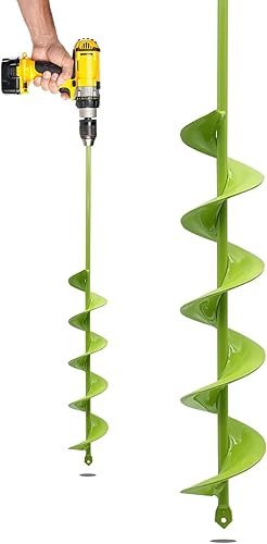 Broca de taladro de jardín de 3 x 24 pulgadas para plantar y excavar agujeros de poste, diseño en espiral mejorado, eje sólido, compatible con