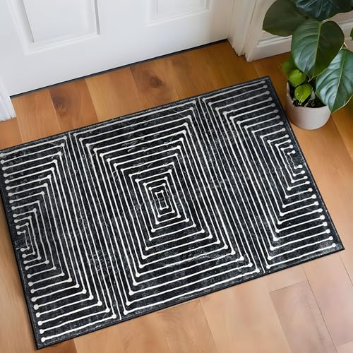Rugshop Marbella Bohemian Stripes Washable Non Slip Area Rug 2' x 3' Black