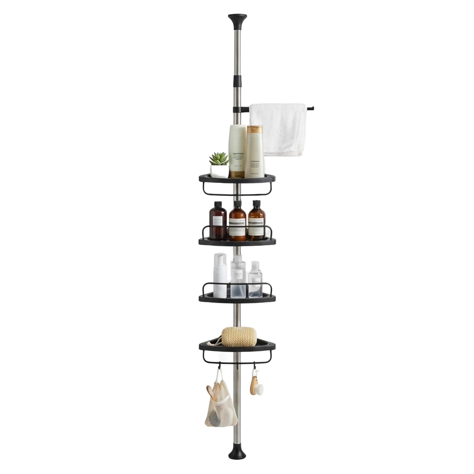 M.J COMFY-LIFE 4-Layer Corner Shelf Shower Rack Adjustable Telescopic Bathroom Corner Shelf Bathroom Storage Rack 273-325 cm Drill-Free Installation Shower Rack (Black)