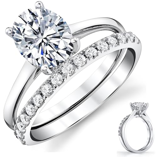 2.5 Carat Oval Moissanite Bridal Set Engagement Wedding Ring 18K White Gold Over Silver 9MM - Main Image