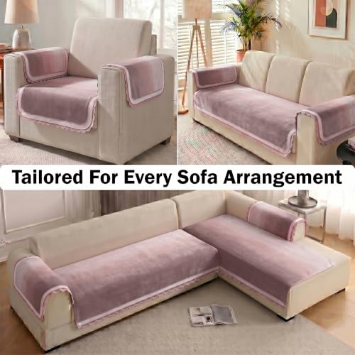 Image of Story@Home Velvet Sofa Cover 3 Seater Set (76x178cm) with Arm Rest Covers |Anti Slip Sofa Mat 3 Seater for L Shape Sofa Cover |Measure Your Sofa & Create Your Custom Set - Ombre Dusty Coral Palette