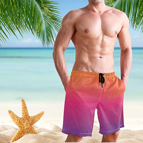 Watercolor Pink Orange Men's Beach Shorts Swim Trunks Quick Dry Swim Board shorts With Pockets L3