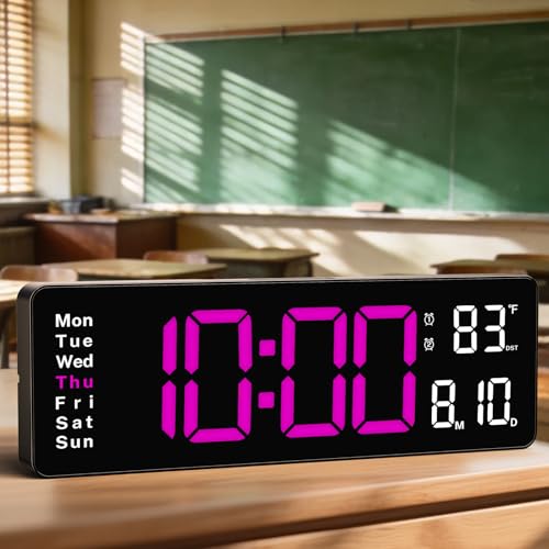 Image of Digital Wall Clocks,16 inch Large Display LED Digital Clock with Remote Control,LED Wall Clock with 8 RGB Color Night Light,Alarm,Date,Week,Temp,DST for Living Room & Office