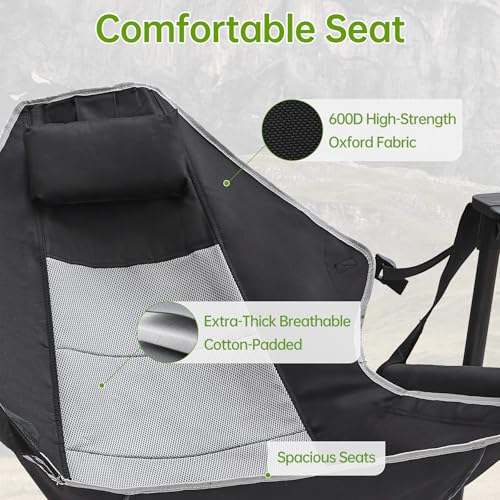 Silla de Camping Aohanoi HMK-CH, Silla mecedora plegable para adultos soporte hasta 400 libras, con reposabrazos y reposacabezas miniatura 6