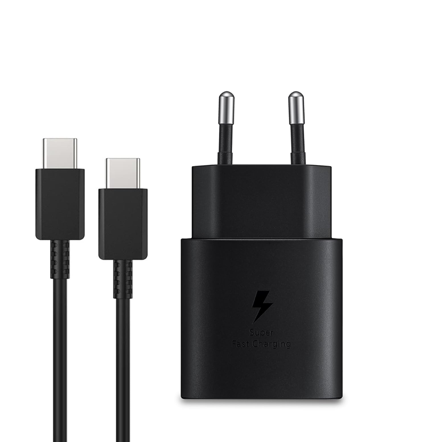 Caricatore 25W USB C Rapido Caricabatterie con 1,5M Cavo per Samsung S23 S22 Ultra S21 S20 S10 Note10 A13 A23 A53 A54 Fold Flip 5 4, i Phone 15 Carica Alimentatore Tipo C Adattatore Spina Presa-Nero