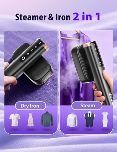 Steamer for Clothes Portable Handheld Garment Steamer,15s Fast Heat-up,180ml Tank,Steamer Ironing Gloves,35 Minutes of Continuous Ironing for Travel and Home(Black Gold) - Image 4