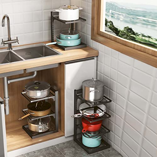 Topfregal, vierstöckig, Küchenorganizer für Töpfe und Pfannen, robustes Lagerregal, bodenstehendes Design für Theke und Schrank