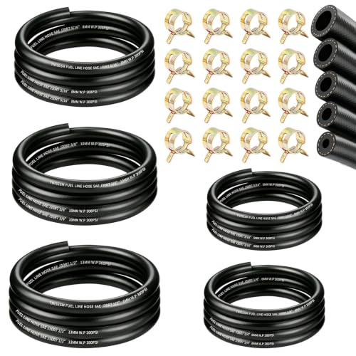 Image of smseace 55Pcs 10Ft Fuel Line Hose Kit - 3 /8 inch 5 /16 inch 1 /4 inch 1 /2 inch 3 /16 inch ID NBR Rubber Fuel Hose with Hose Clamps for Small Engines Lawn Mower Automotive Replacement Fuel Hoses