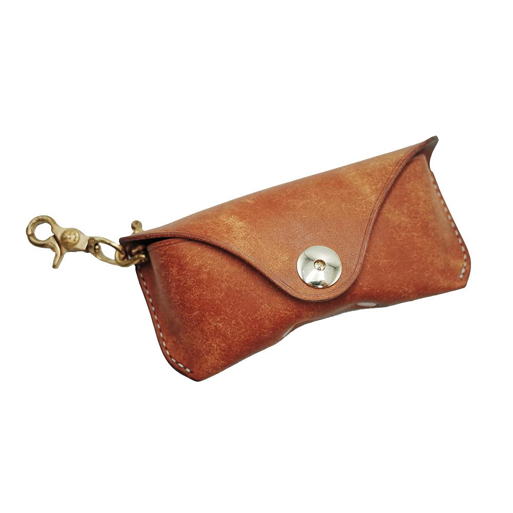 Brillenetui Sonnenbrillentasche Sonnenbrillen Etui Brillentasche Gestrüchte Pflanze Bräunung Haut Handgemachte Leder Retro Compact Sonnenbrille Gläser Fall-Braun + Haken
