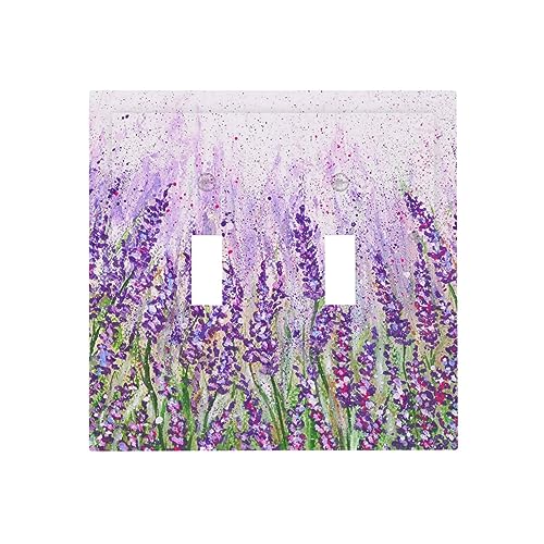 Image of Double Toggle Light Switch Cover Plate 2 Gang Lavender Flower Decorative Wall Plates Plastic Purple Faceplate for Farm House Bedroom Kitchen Living Room Decora