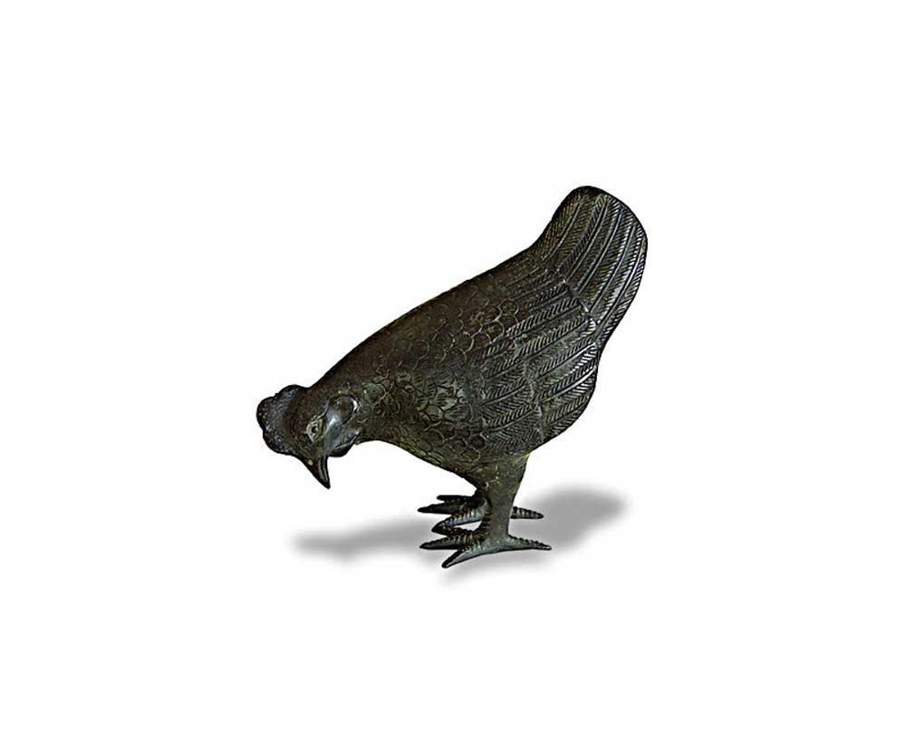 Metal Chicken Garden Ornament, Small Brass Hen