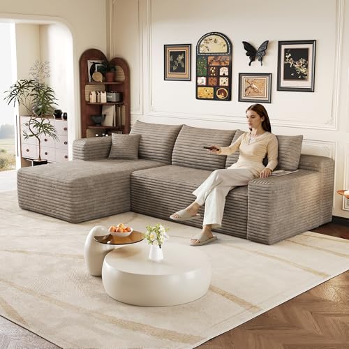 Yihomfy Moderne canapé d'angle Convertible, 239 cm canapé compressé avec méridienne en Forme de L, canapé d Angle modulaire rembourré à Assise Profonde pour Salon(Camel, Angle à Gauche)