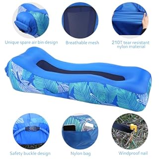 Chaise Longue Gonflable avec Design Unique de Pare-Soleil, lit de Plage Gonflable avec Oreiller, canapé Gonflable imperméable, Chaise de Camping, hamac pour randonnée, Jardin, Voyage, Plage, Parc