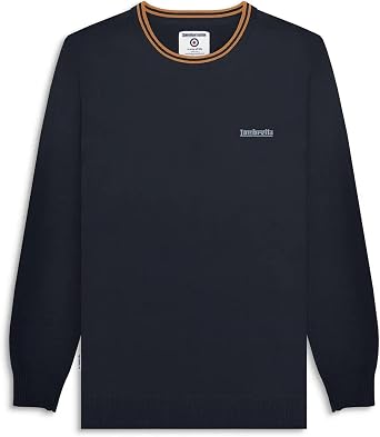 Lambretta Mens Knitted Tipped Jumper - Navy/Tobacco - XL