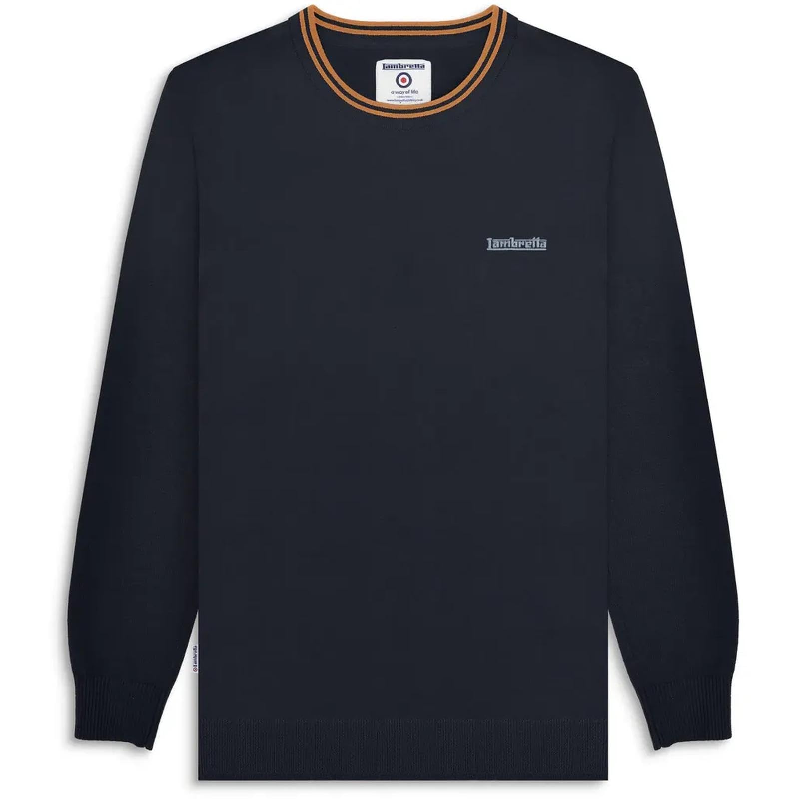 Lambretta Men's Navy/Tobacco Knitted Tipped Jumper - 3XL