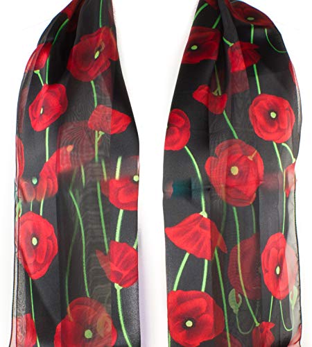 Mytoptrendz® Red Poppy Flower Scarf Poppy Print Oblong Neck Scarf Fashion Scarf for Gift (Black with Red Poppy) - Image 4