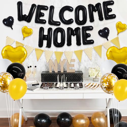 Image of TONIFUL 16 Inch Black Welcome Home Foil Letter Balloons Banner Decor Kit