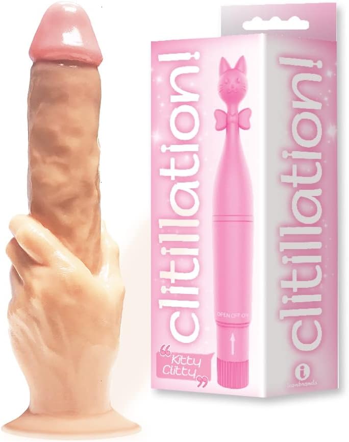 Sex Toy Gift Set Bundle of Massive The Grip Cock-in-Hand Dildo and Icon Brands Clitillation! Kitty Clitty Clitoral Stimulator
