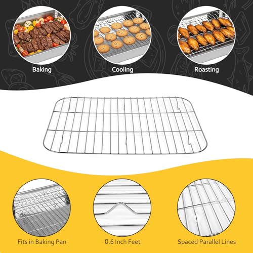 2 Pcs 12.7\"15.5\" Stainless Steel Roasting Pans with Handles, Baking Pan for Oven with 2 Pcs Flat Racks, Heavy Duty, Dishwasher Safe Rectangular Lasagna Pan with Handles for Turkey Chicken, Silver - Thumbnail 6