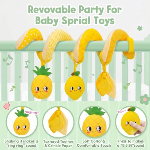 Image of TSYAN Baby Spiral Stroller Toys with Banana Teether, Soft Plush Car Seat Toys for Infants 0-6 12 Months, Crib Mobile Sensory Hanging Toy for Bassinet, Pram, Best Newborn Shower Gift