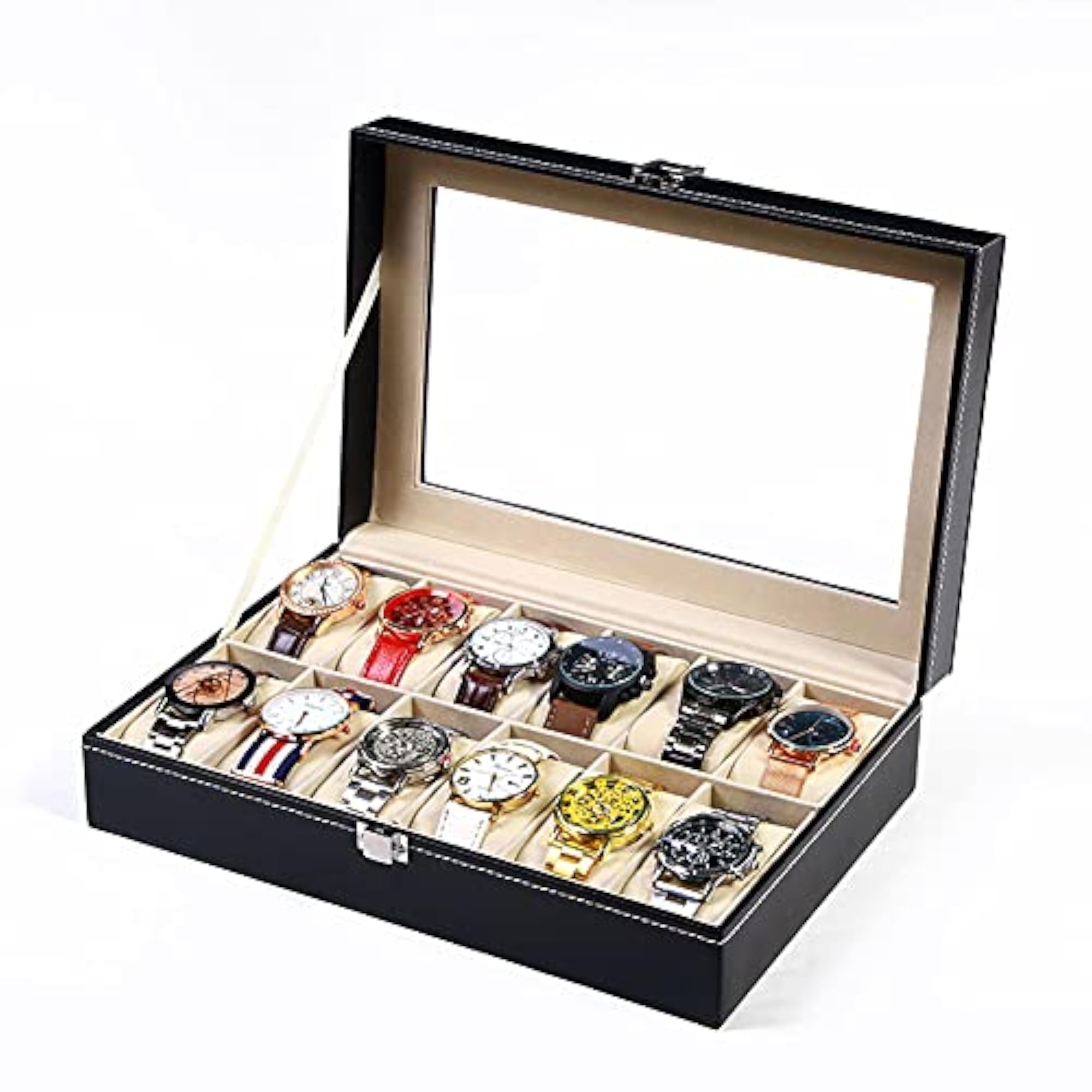 Watch Box Display Case Jewelry Organizer with Glass Top