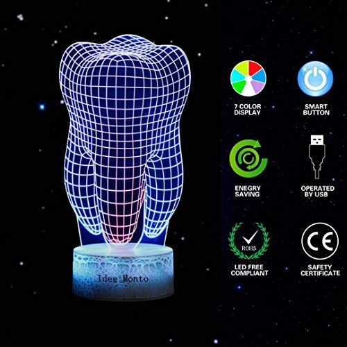 image for Idee Monto 3D Night Light Lamp Tooth Shape Touch Table Lighting 7 Colo