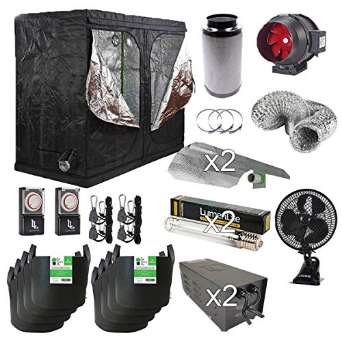 Complete Hydroponics Kit With Timer Box Dual Spectrum HPS Grow Light Clip-On Fan Carbon Filter
