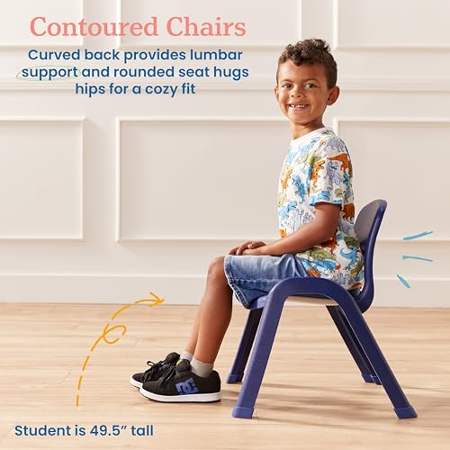 Image of ECR4Kids Plastic Stackable SitRight Chair, 11in, Classroom Furniture, Navy, 4-Pack | Durable plastic, GREENGUARD Gold Certified, 3-5 years, 74 lb capacity, fully assembled, indoor and outdoor, classroom /home