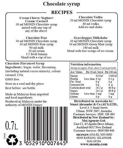 Image of Monin Chocolate Flavoured Syrup, Dark Brown, Medium, 700 ml