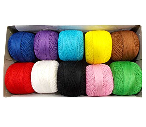 10 Pcs Yarn Cross Stitch Knitting Cotton Crochet Thread Tatting Doilies Assorted Colors Skeins Lacey Craft Size 40