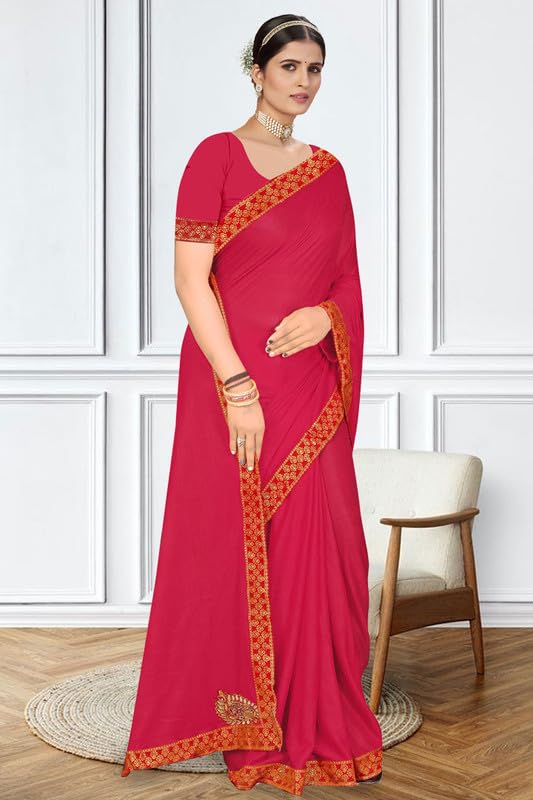 Image of V4M, Women's Fancy Chiffon Dyed Saree With Unstitched Blouse Piece Fancy Look.