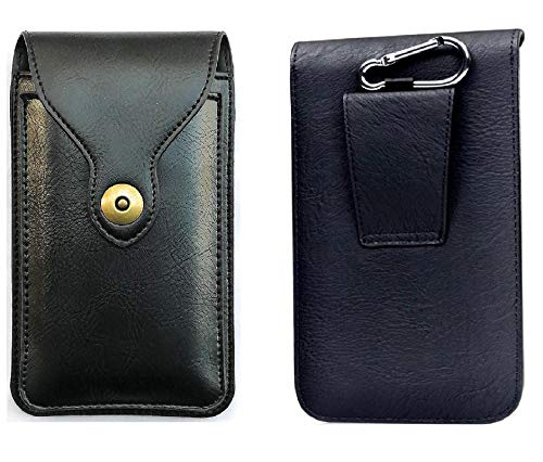 HITFIT Leather Holster Button Double Mobile Pouch Belt Clip Cases for ZTE Blade V30 Vita/ZTE Axon 30 5G - Black