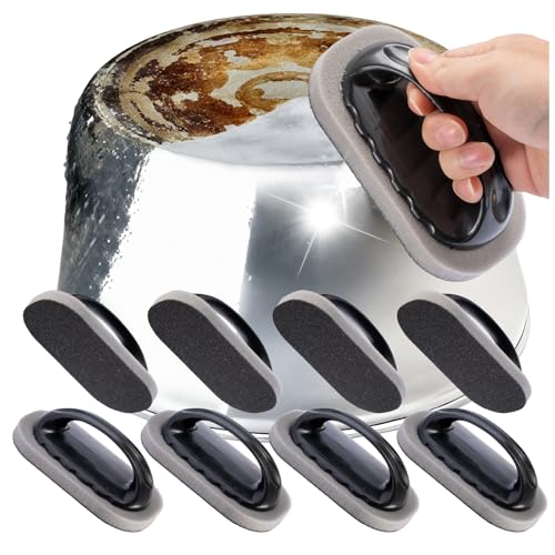 Elfzone Magic Carborundum Sponge - 8pcs Pot Cleaner for Bottom of Pans,Emery Pot Scrubbers,Carborundum Sponge,Magic Sponge Brush with Handle