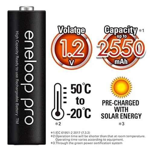 Image of Compatible with P@nasonic Eneloop Pro BK-3HCDE /4BT AA Rechargeable Batteries 2550mAh 1.2V Ni-MH Pre-Charged AA Cells Made in Japan for Camera Flash Xbox Controller High Drain Devices (4 Pack)