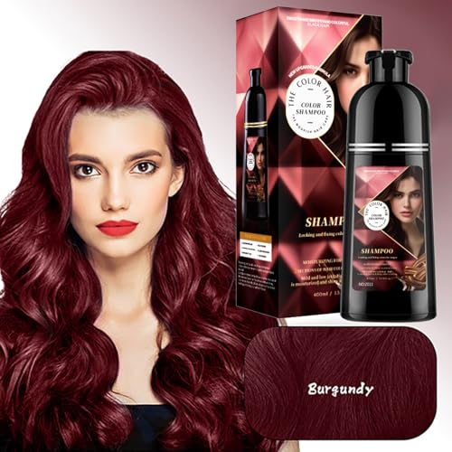 Tkekruh Wine Hair Color Shampoo Für Graues Haar 400ml, Borgoña, Instant Hair Dye Shampoo 3 En 1, Colors Hair In Minutes Long Lasting Colour, Champú Natural Y De Larga Duración Para Hombres Y Mujeres