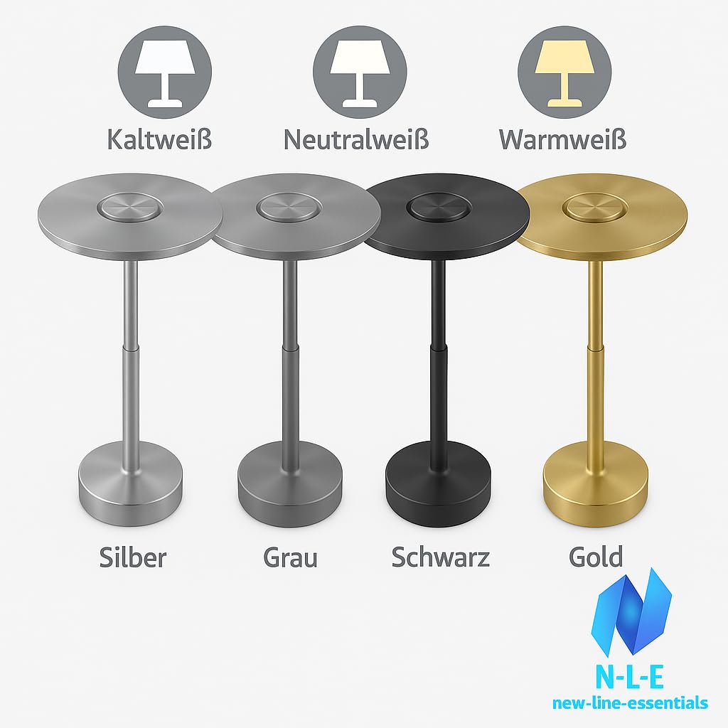N-L-E Dimmbare LED Tischlampe kabellos mit 5200mAh Akku - 3 Lichtfarben (gold, 2 Stück)