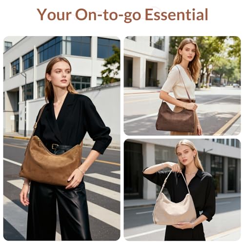Hobo Bags for Women Slouchy Shoulder Suede Purse, Soft Crossbody Handbag with Multiple Pockets Casual Tote Purse with Adjustable Strap Brown - Image 3