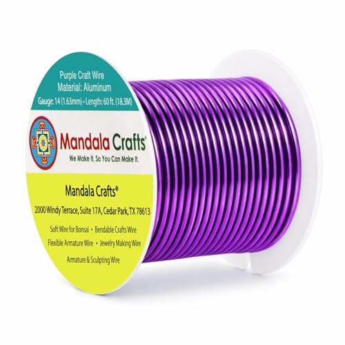 Image of Mandala Crafts 14 Gauge Purple Anodized Aluminum Craft Wire, 60 FT | Colored, Flexible, Bendable, for Bonsai, Armature, Sculpting, Wire Wrapping, Jewelry Making, Weather & Tarnish Resistant