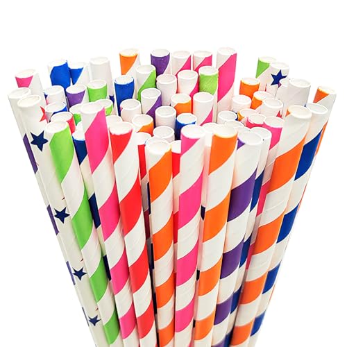 100 Stück Strohhalme Papier, Einweg Abbaubare Trinkhalme Papier, Bunte Trinkhalme, Cocktail Farbe Kreative Dekoration Strohhalme, für Partys Smoothies, Saft, Cocktail, Heißgetränk