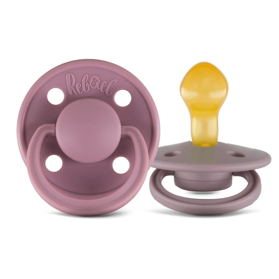 Rebael Mono Baby Pacifier 6-18 Months - Comforting Natural Rubber Round Pacifier, Safe and Easy to Sterilise Baby Soothers - 1 Pack Newborn Essentials | Grape