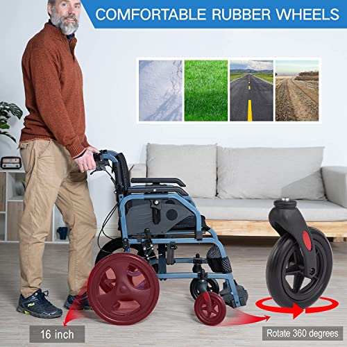 Wheelchair For Adults Lightweight Foldable 20 Inch Seat 350 Lbs Removable Arms Aluminum Multifuctional Self Propel (16) #TOP5
