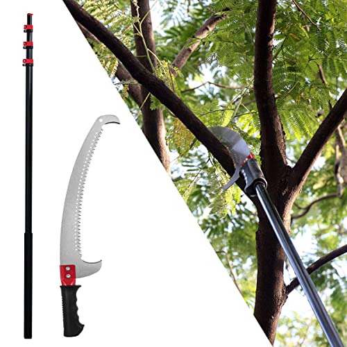 Manual Pole Saw Tree Pruner Pole Saw 6.6-24ft Aluminum Alloy Telescoping Extension Pole High Reach Tree Pruning Tools Long Reach Pole Pruning Saw for Branches Under 5" Diameter