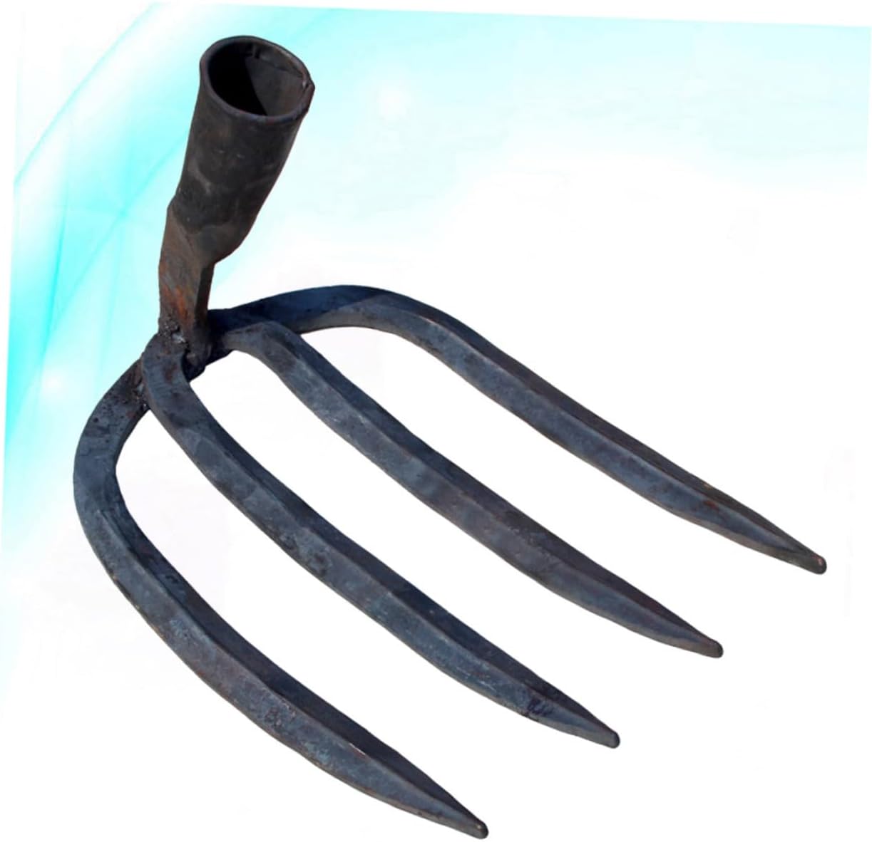 BESTonZON Hand-Hammered 4 Teeth Rake Head Garden Metal Rake Tool for Loosening Soil and Weeding in Farming and Gardening Large Steel