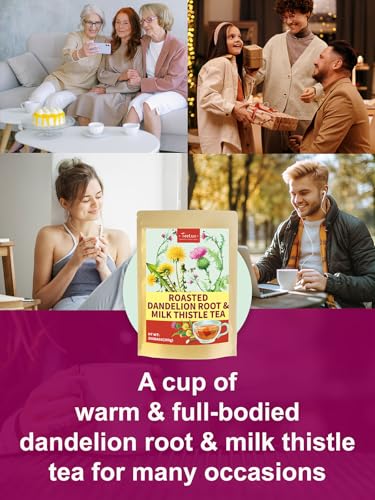 Image of TeeLux Roasted Dandelion Root Tea with Milk Thistle, Caffeine Free, 100 ct | Roasted Dandelion & Milk Thistle Herbal Tea Bags, Smooth & Mellow Taste, Rich Roasted Aroma, Gluten Free, Hot or Iced