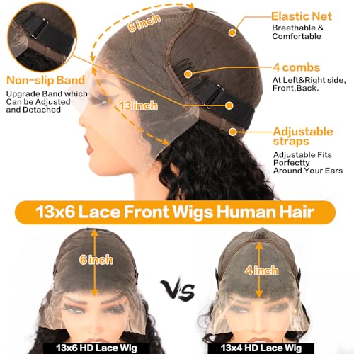 13x6 Deep Wave Lace Front Wigs - 200% Density HD Transparent Frontal Wigs - Glueless, Pre-Plucked with Baby Hair - Natural Black (30Inch) - Image 5