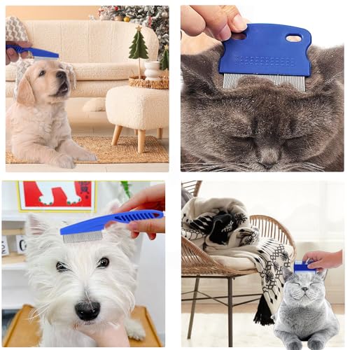4 Stück Katze Hund Flohkamm, Läusekamm, Flohkamm zum Entfernen Flöhe, Metall Zähne, Floh Tränenfleckentferner Kamm, Haustier Kamm Edelstahl