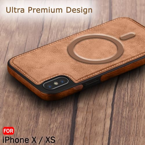 Image of TheGiftKart Genuine Leather Finish Back Cover Case for iPhone X /XS | Shockproof Design | Raised Edges for Camera & Screen Protection | Stunning Minimalist Design Cover (MagSafe Compatible, Brown)