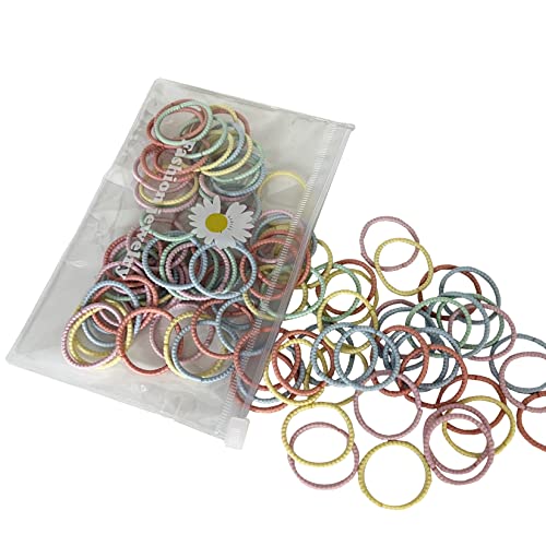 Haargummis für Mädchen, Nylonmaterial, Bonbonfarben, Haargummis, Pferdeschwanz-Halter, mehrfarbig, mit Aufbewahrungstasche, 27 mm, 100 Stück Cover